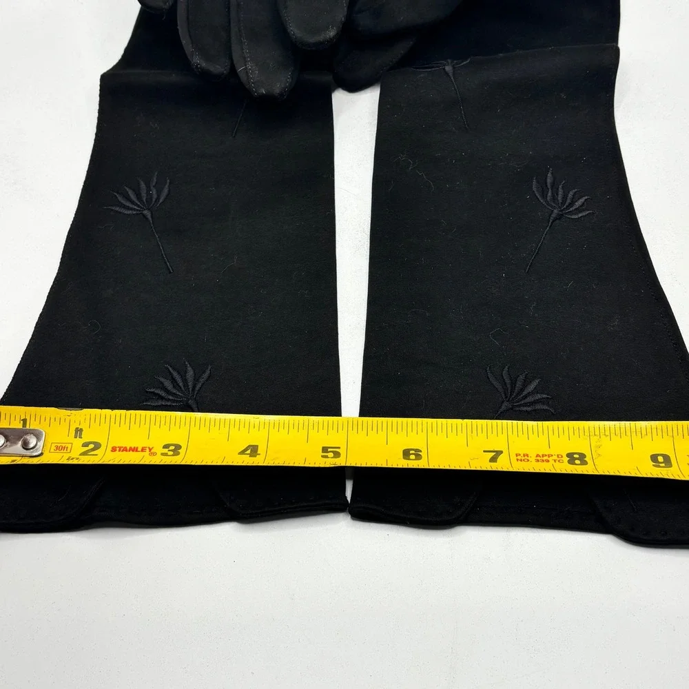 Wear-Right Vintage Black Cotton Opera Gloves Embroidered Western Germany Sz 7.5‎